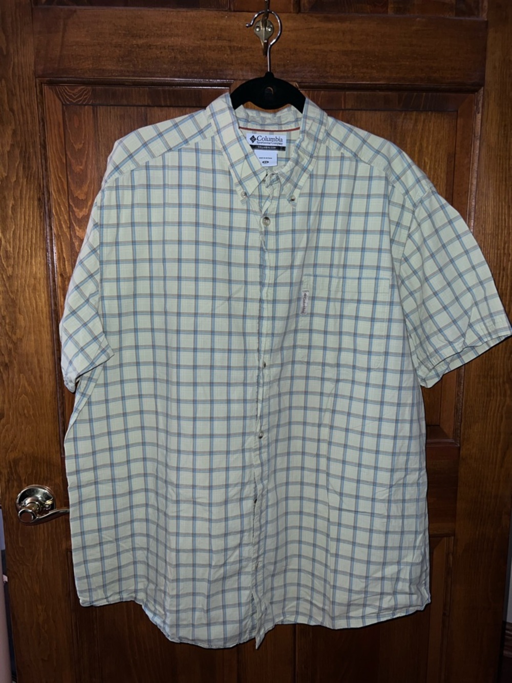 Columbia Men's Short Sleeve Button-Down Plaid Shirt - Light Yellow/Blue 2XL